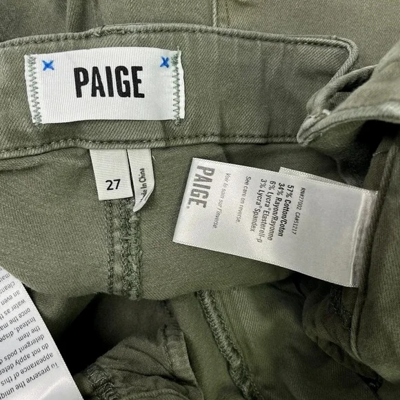 PAIGE Cargo Jeans Wide Leg‎ Crop Sz 27 Ivy Green High Rise Stretch Anthropologie - Picture 6 of 12